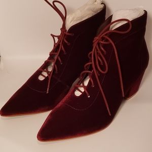 New Miss L Fire burgundy velvet lace up boots
